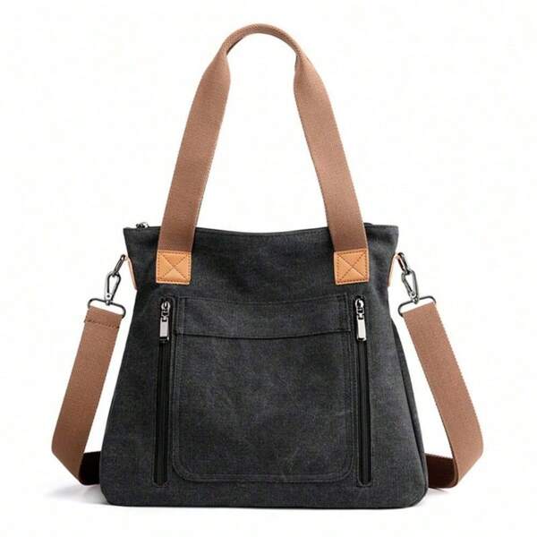 Bolso de lona de gran capacidad, estilo retro, casual y práctico para mujer, bolso de hombro, con correa desmontable, múltiples formas de llevar