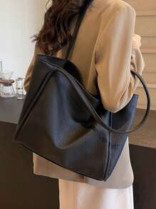 Geantă tote ocazională de mare capacitate din piele moale la modă - culoare solidă, vintage, modă, high-end, școală/muncă/vacanță prietenoasă pentru femei