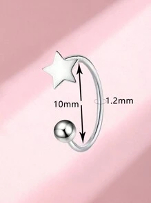 1 件时尚不锈钢 C 形穿孔唇鼻环，花卉、星星、猫形唇环首饰，适合日常佩戴 - 銀色 - 查看 2