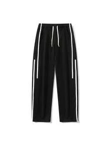 1 条男女通用宽松直筒条纹休闲裤，适合户外、派对、运动 - 黑色 - 查看 6