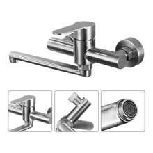 Kitchen Faucet 360° Rotatable Faucet Stainless Steel Wall Fitting Wall Mounting Mixer Taps Single Lever Mixer For Kitchen Bathroom - Silver - View 11