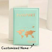 1 件定制姓名旅行必需品、旅行配件、情侣护照夹、地图护照夹 PU 皮革护照套旅行钱包证件簿收纳盒女士