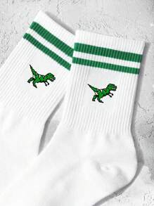 1 Pair Unisex Striped Dinosaur Casual INS Moisture-Wicking Funny Cute Crew Socks