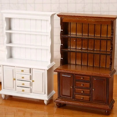 1pc 1:12 Dollhouse Miniature Solid Wood 3-Layer 4-Drawer Display Cabinet Bookshelf Showcase, Micro-Scale Model Cabinet, Suitable For Collectors And Christmas/Birthday Gift, Play House