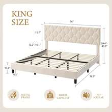 Twin/Full/Queen/King Bed Frame Upholstered Platform With Headboard And Strong Wooden Slats,Linen Fabric Upholstered Bed Frame With Adjustable Headboard,Non-Slip And Noise-Free,No Box Spring Needed - 米色 - 查看 6