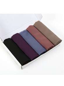 1 Box einfarbiges Chiffon-Kopftuch-Set für Damen, Kopftuch (5 Kopftücher + 2 Haarspangen)