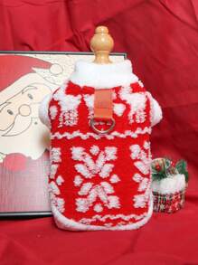 新品秋冬圣诞宠物猫狗服装羊毛运动衫带牵引绳钩适合茶杯贵宾犬 - 紅色 - 查看 8