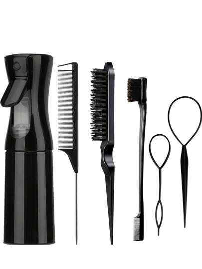Set de 6 piezas de accesorios para el cabello, incluye 1 rociador de agua, 1 cepillo alisador, 1 cepillo volumizador, 1 peine de cola, 2 herramientas para trenzar, para peinados de estilo Y2K y verano, herramientas y accesorios para el cabello