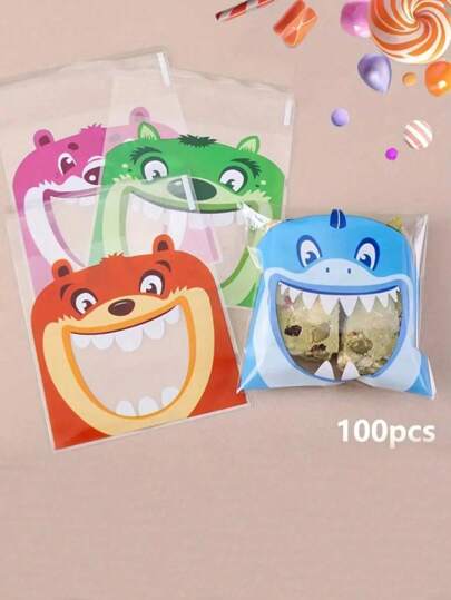 100pcs, Cute Cartoon Transparent Self-Adhesive Bread Bag, Bean Paste Pineapple Bag Baked Sliced Toast Whole Wheat Bread Self-Sealing Packaging, Biscuit Bag,Gift Baking Bags For Halloween, Christmas, Festivals, Parties
