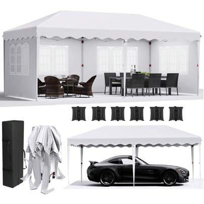 Paviljoen 3x6 vouwtent met 4 zijpanelen, waterdichte partytent 420D Oxford verdikking, UV-bescherming 50+ tuinpaviljoen, tuintent incl. draagtas, paviljoen voor tuinfeestbruiloft