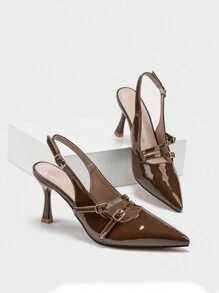 Herbst/Winter 2025 Damen Spitze Zehen High Heel Pumps mit mehreren Riemen und Schnallenverschluss, elegant - Mokka-Braun - Übersicht 6