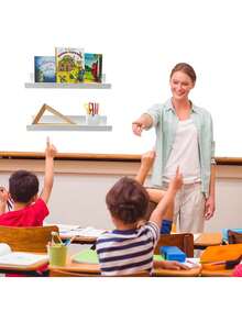 2 件装磁性书架适用于白板教室，可重复使用的亚克力磁性文件架带笔筒，浮动书籍展示架适用于教师儿童房办公室（17 英寸） - 彩色 - 查看 2