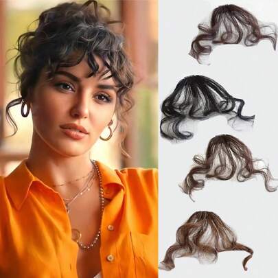 Curly Mini Clip In Natural Neat Air Fringe Synthetic Hairpiece Bangs With Sideburns, Natural Fluffy Curly Heat Resistant Highlight Wig Headwear, For Girl Lady Women Anime Party Cosplay Wedding DatingInvisible Natural