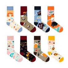 Set Of 12 Pairs Socks Korean Style Series Unisex Printed Long Socks Sports Socks Cotton Running, Seasons Spring Summer Autumn And Winter, For Daily Use, Durable Fabric - Ideal Gift, Various Styles And Colors, Random Delivery