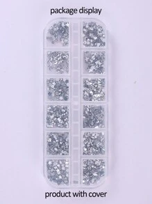12 Compartments Mixed Shape Rhinestones - Heart, Star, Moon, Flower Crystal Nail Art Decorations, DIY Nail Jewelry Accessories