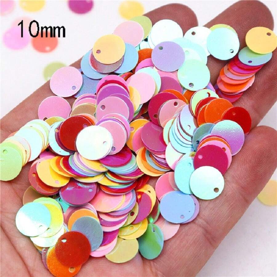 Paillettes Sequins 10mm Lớn Dẹt Tròn Cạnh Lỗ Sequin Lỏng Cho Thủ Công Khiêu Vũ Trang Sức Mặt Dây Chuyền Trang Trí Đám Cưới Phụ Kiện May Vá 20g 500 cái - Nhiều màu - Xem 1