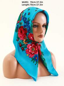 Velo de mujer de 27.5"x27.5" con estampado tradicional de peonía en rojo, multicolor y negro, un pañuelo hijab de moda estilo bohemio - Multicolor - Ver 22