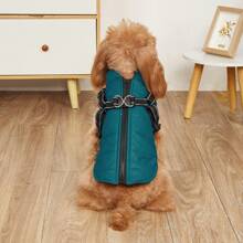 1 件防水防风保暖宠物夹克，带拉链、反光条和胸带，猫狗外套，秋冬季 - 藍色 - 查看 1