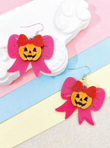 1pair Cute Glitter Bow Pumpkin Skull Earrings Women Girl's Funny Acrylic Jewelry Halloween Festival Accessories