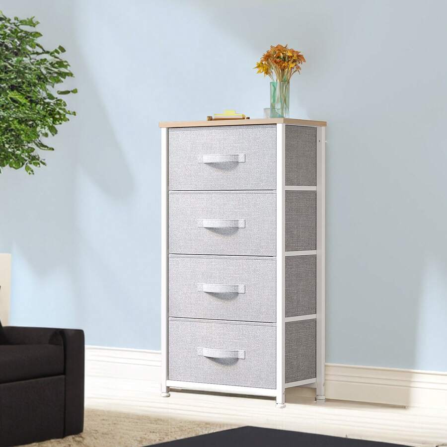 4 Drawer Storage Dresser Fabric Chest Of Drawers Sturdy Steel Frame Furniture Storage Organizer For Living Room,Bedroom,Hallway Light Gray - 淺灰色 - 查看 1