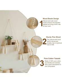 1pc Rope Woven Wall Hanging Shelf, Home Decor Item Wall Mounted Rack, Woven Wall Hanging Storage Shelf, Wooden Board For Plants, Boho Rope Handwoven Storage Rack In Rectangle & Triangle Shapes