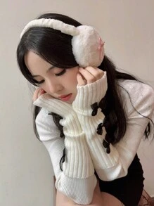 1 双时尚 Y2k 蝴蝶结露指手套臂部保暖手套，Jk 针织露指手套万圣节防寒手套情人节 - 彩色 - 查看 8