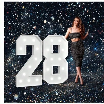 1Pc 73cm/28.7inch Light Up Digital Marquee Frame White Lights KT Board Number 0-9 Plug-In KT Board With Bracket Party Decorative Light Birthday Party Anniversary Decoration,Christmas