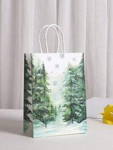 12 个带手柄的小型圣诞礼品袋，4 种设计圣诞纸袋，用于圣诞礼品袋，派对礼物圣诞圣诞装饰圣诞袋，圣诞雪花礼品袋冬季仙境纸质礼品袋带手柄圣诞派对礼品袋冬季袋，用于圣诞节节日派对用品，圣诞纸质酒袋冬季酒瓶礼品袋蓝色水彩森林圣诞树派对袋 - 彩色 - 查看 8