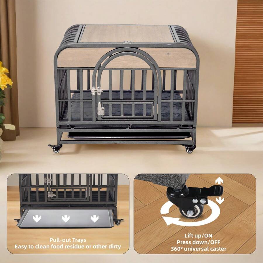 46in Heavy Duty Dog Crate, Furniture Style Dog Crate With Removable