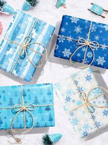 12 件/2 件圣诞雪花雪人蓝色礼品包装纸、派对用品、雪人圣诞树雪花礼品包装纸、圣诞装饰品 - 彩色 - 查看 2