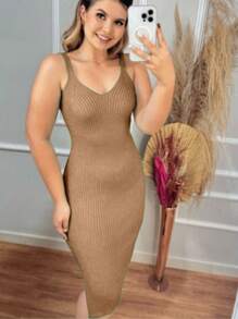 TRICOZHU PLAIN TANK TOP DRESS MODAL ELEGEMTE FEMININE LONG SUMMER 2024 ONE SIZE 38-42 - 鏽棕色 - 查看 1