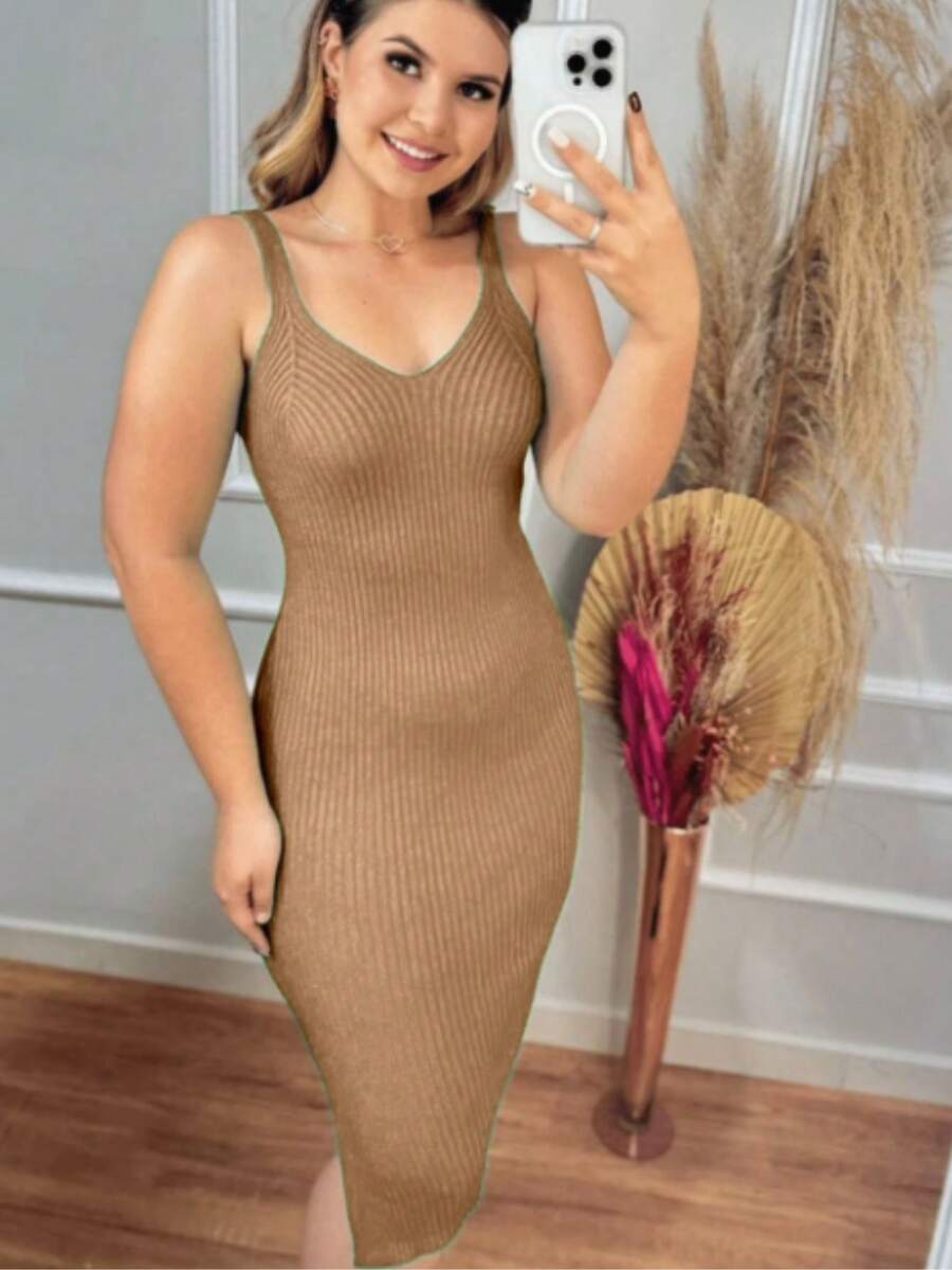 TRICOZHU PLAIN TANK TOP DRESS MODAL ELEGEMTE FEMININE LONG SUMMER 2024 ONE SIZE 38-42 - 鏽棕色 - 查看 1