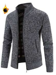 [Thermal Lined & Thickened] Korean Style Men's Stand Collar Knit Cardigan, Business Casual Zip-Up Sweater, Multi-Wear Leisure Jacket For Winter - Dark Grey - View 2