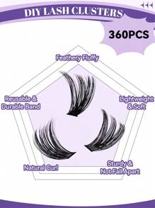 Lash Extension Kit Fluffy Volume Eyelash Extension Kit 360 PCS Lash Clusters DIY Lash Extension Kit With Applicator Tool For Self Application At Home(Kit,8-16MIX) - Black - View 2