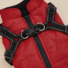 1pc Waterproof Windproof Warm Pet Jacket Zipper Front Reflective Strip Chest Harness Outdoor Coat For Cats & Dogs Winter - Red - View 9