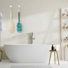 1 Pack Dusch-Rückenbürste, Badeschwamm Duschbürste mit langem Griff zum Körperpeeling, Badeschwamm auf Stiel für Männer und Frauen, Badezubehör für Körperbürsten (Blau, Weiß)