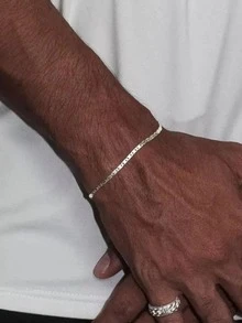 Men's Bracelet Fine Silver 1.2mm Piastrine Plated 925 Silver - 銀色 - 查看 2