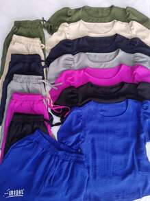 Conjunto Feminino Blusa E Short De Duna Liso Elegante Verão - Bege - Visão 3