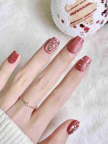 1set 10pcs Handmade Short Gel Nail Polish Strips, Cat Eye, Christmas Tree, Removable Artificial Nails