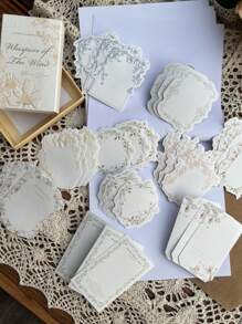 30 piezas/paquete Notas de papel kraft blanco vintage extra con relieve, encaje y floral, papelería para diario, scrapbooking