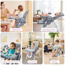 Baby High Chair, Multifunctional Infant Highchairs With Adjustable Height And Recline, Foldable High Chair For Babies & Toddlers, High Chair With Removable Tray, Easy Clean - Dark Grey - View 8