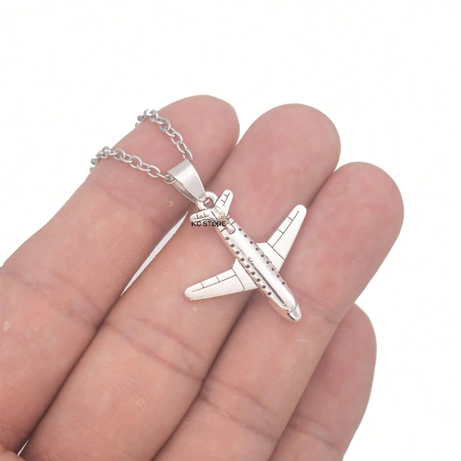 Airplane Chain Necklace Travel Unisex Silver Silver Punk Male Female - 45公分 - 查看 1