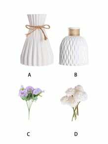 White Sturdy Plastic Vase & Artificial Flower Set, Suitable For Dining Room, Living Room, Balcony, Cafe, Bedroom, Study Decor, Party Decor, Valentine's Day Gift Gifts Birthday Graduation
