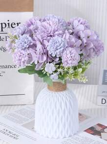 White Sturdy Plastic Vase & Artificial Flower Set, Suitable For Dining Room, Living Room, Balcony, Cafe, Bedroom, Study Decor, Party Decor, Valentine's Day Gift Gifts Birthday Graduation