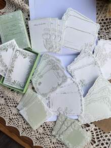 30 piezas/paquete Notas de papel kraft blanco vintage extra con relieve, encaje y floral, papelería para diario, scrapbooking