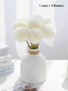 White Sturdy Plastic Vase & Artificial Flower Set, Suitable For Dining Room, Living Room, Balcony, Cafe, Bedroom, Study Decor, Party Decor, Valentine's Day Gift Gifts Birthday Graduation