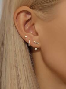 3PCS 925 Sterling Silver Minimalist Style Marquise  Small Cubic Zirconia Helix Earrings Dainty Tragus Cartilage Studs Ear Piercing Jewelry Gifts For Girls Teens Daily Wear Wedding Engagement