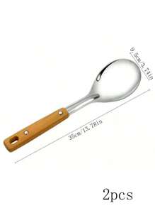 Juego de utensilios de cocina de acero inoxidable con mango de grano de madera simple para el hogar, incluye espátula, cacerola, paleta, colador, almohadilla resistente al calor, cocina, regalo de Navidad - Multicolor - Ver 17