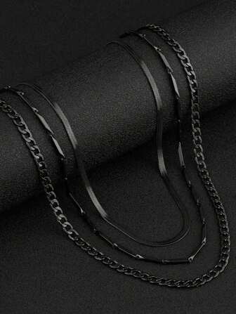 Juego de 3 collares de cadena de acero inoxidable para hombres - incluye cadena de clavícula, collar de cuerda trenzada