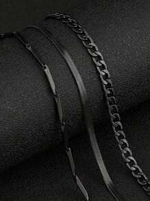 3pcs Stainless Steel Chain Necklace Set For Men - Includes Clavicle Chain, Twisted Rope Necklace